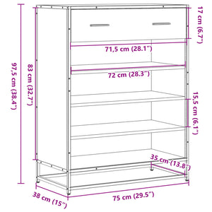 Scarpiera Grigio Sonoma 75x38x97,5 cm Legno Multistrato Metallo 3300878