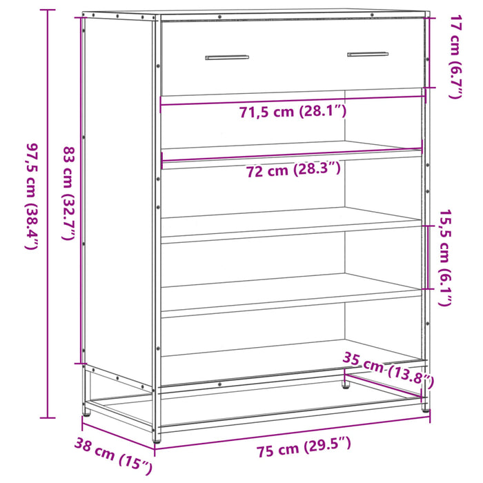 Scarpiera Grigio Sonoma 75x38x97,5 cm Legno Multistrato Metallo 3300878