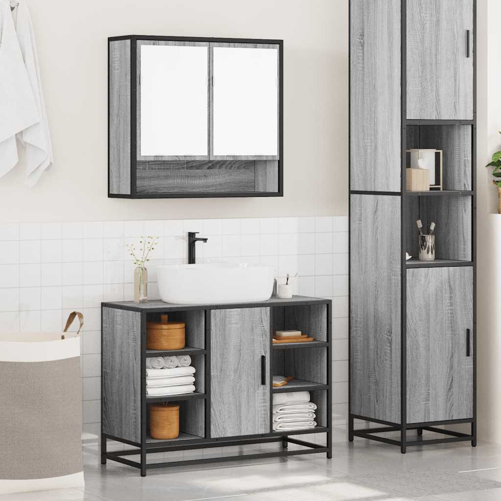 Set Mobili da Bagno 2 pz Grigio Sonoma in Legno Multistrato 3300943