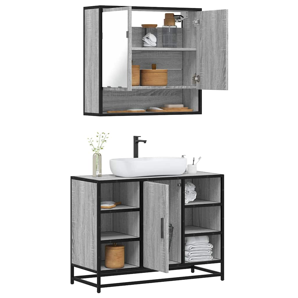 Set Mobili da Bagno 2 pz Grigio Sonoma in Legno Multistrato 3300943