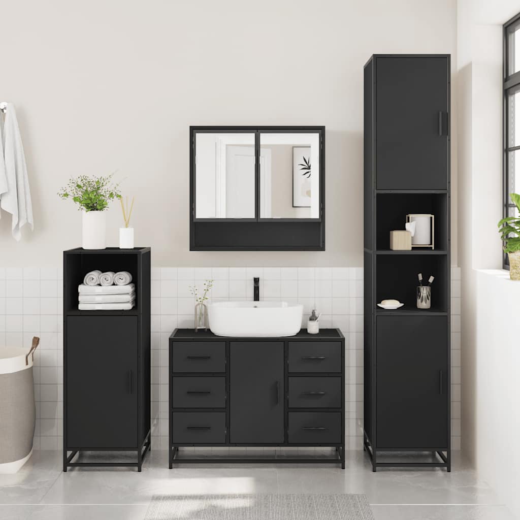 Set Mobili da Bagno 4 pz Nero in Legno Multistrato 3301230