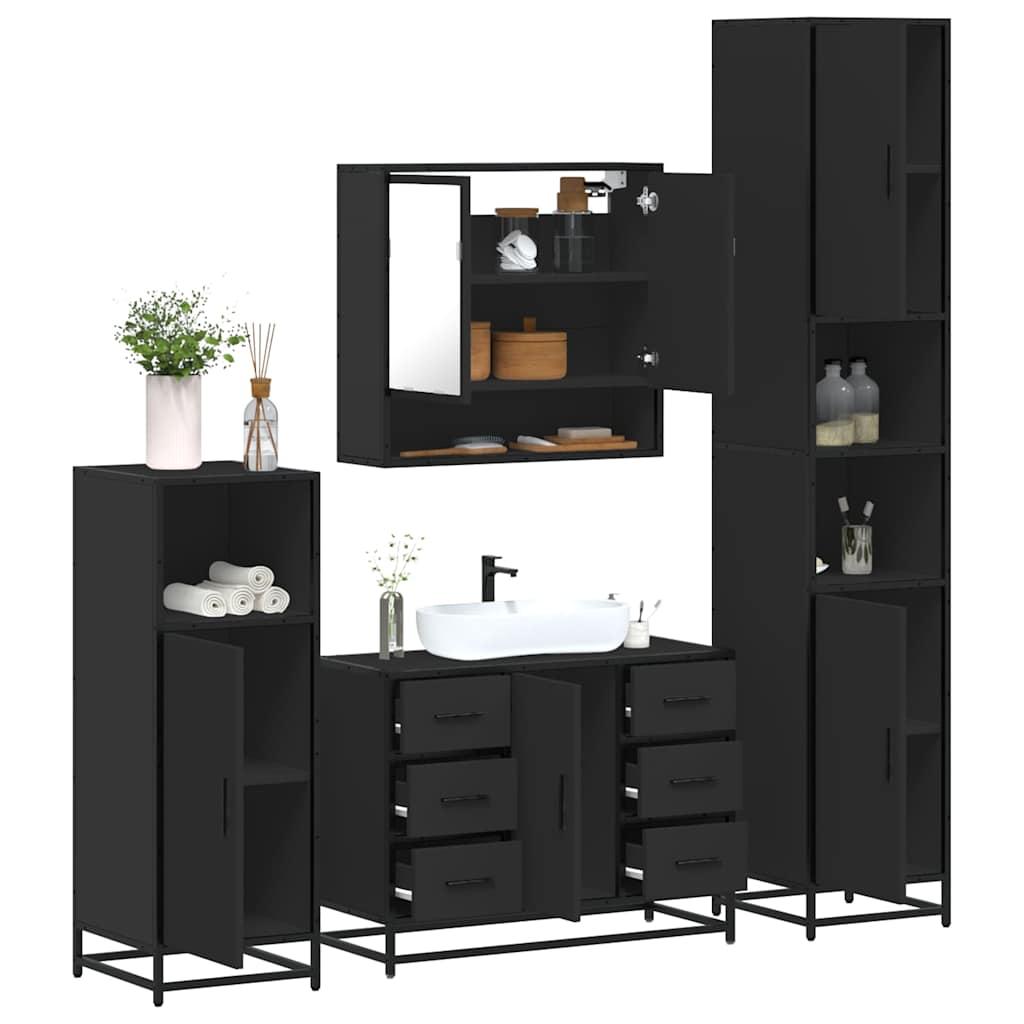 Set Mobili da Bagno 4 pz Nero in Legno Multistrato 3301230