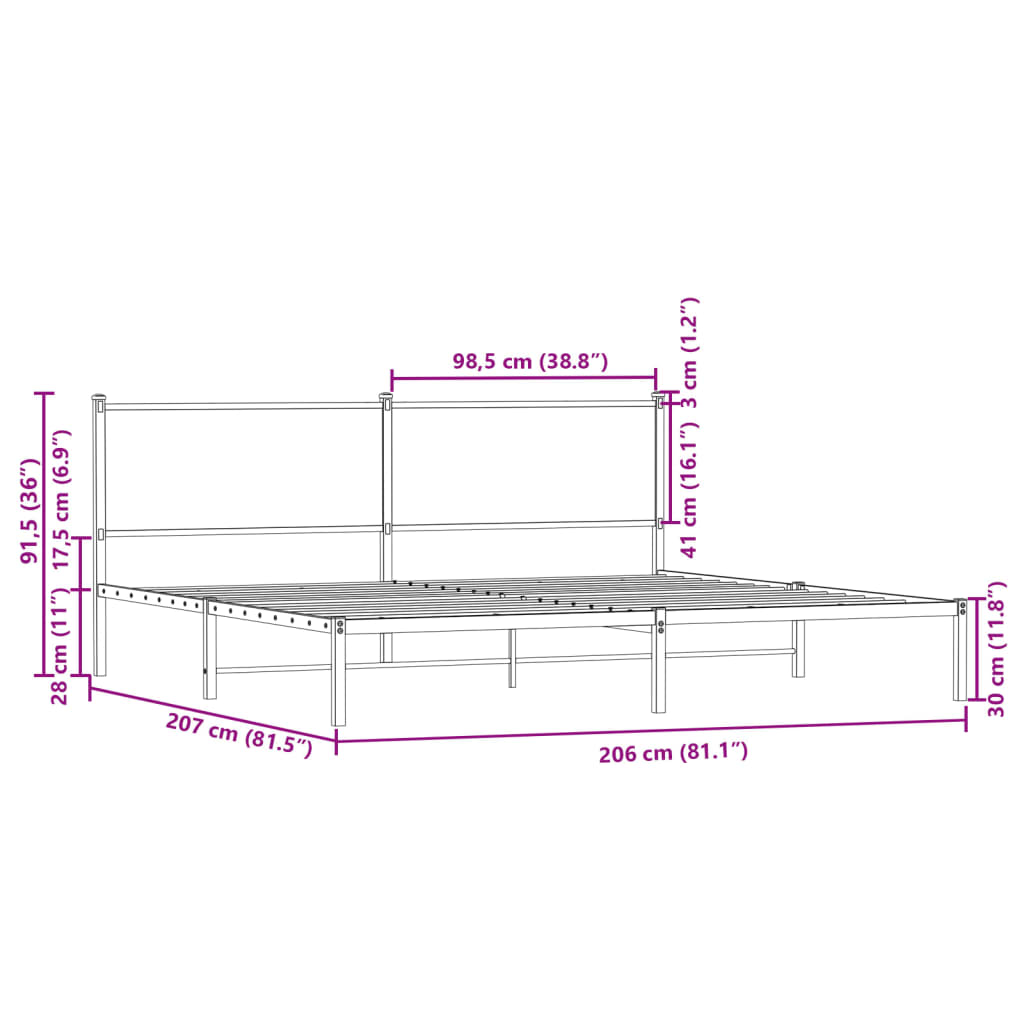 Giroletto senza Materaso in Metallo Rovere Sonoma 200x200 cm 3301359