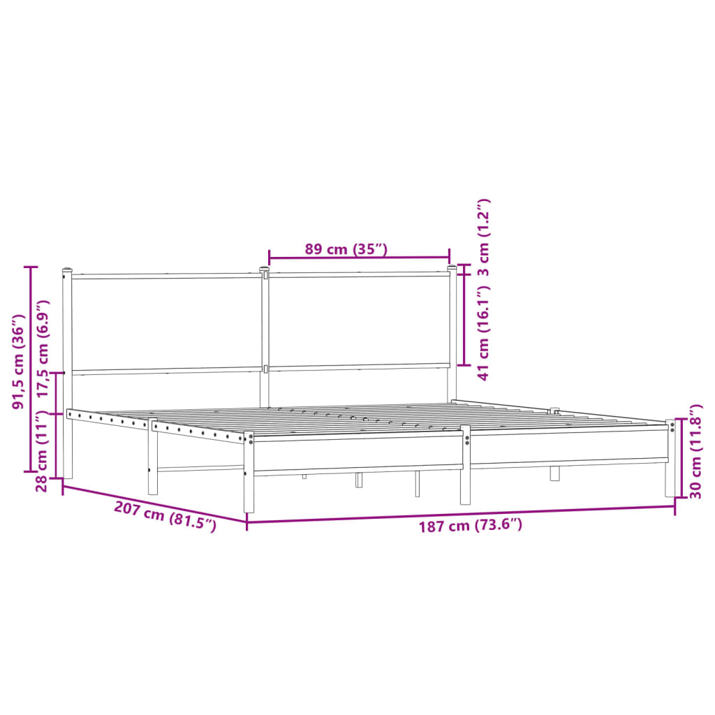 Giroletto senza Materaso in Metallo Rovere Fumo 180x200 cm 3301377