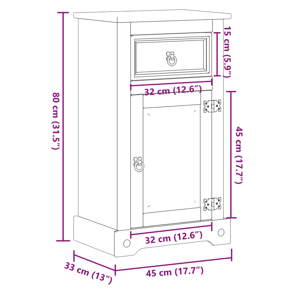 Mobile da Bagno Corona 45x33x80 cm in Legno Massello di Pino 4013400