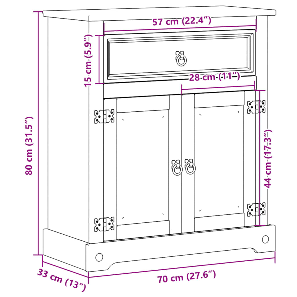 Mobile da Bagno Corona 70x33x80 cm in Legno Massello di Pino 4013404