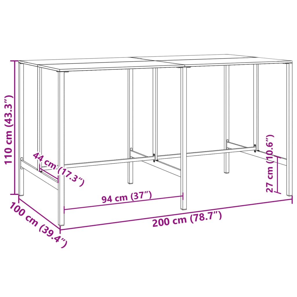 Tavolo da Bar Nero 200x100x110 cm Acciaio Verniciato a Polvere 3301419