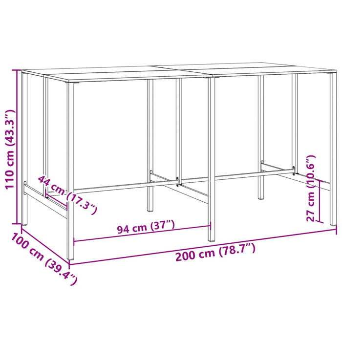 Tavolo da Bar Nero 200x100x110 cm Acciaio Verniciato a Polvere 3301419