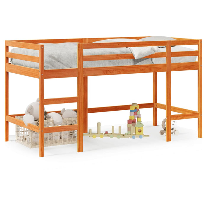 Letto Soppalco con Scala Bambini Marrone 80x200cm Massello Pino 852397