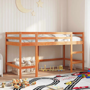 Letto Soppalco con Scala Bambini Marrone 80x200cm Massello Pino 852397