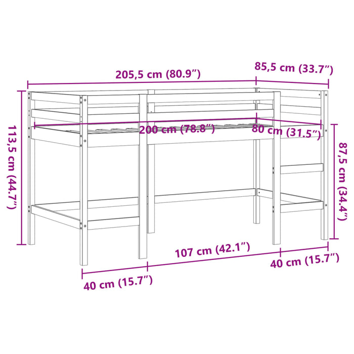 Letto Soppalco con Scala Bambini Marrone 80x200cm Massello Pino 852397