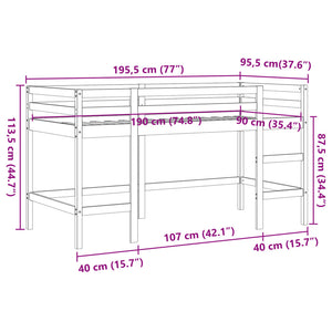 Letto Soppalco con Scala Bambini Marrone 90x190cm Massello Pino 852399