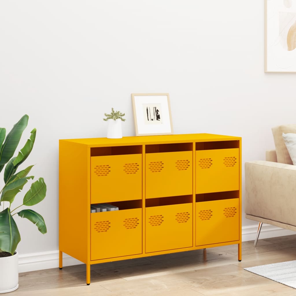 Credenza Giallo Senape 101,5x39x73,5 cm Acciaio Laminato Freddo 851265