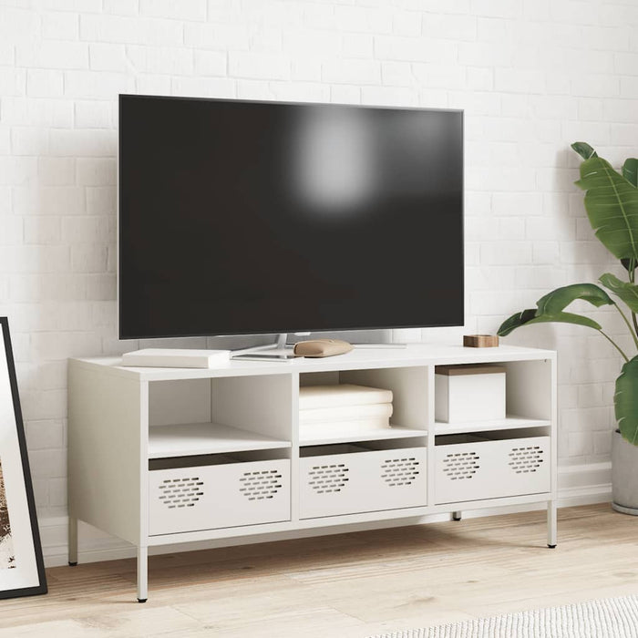 Mobile TV Bianco 101,5x39x43,5 cm in Acciaio Laminato a Freddo 851327