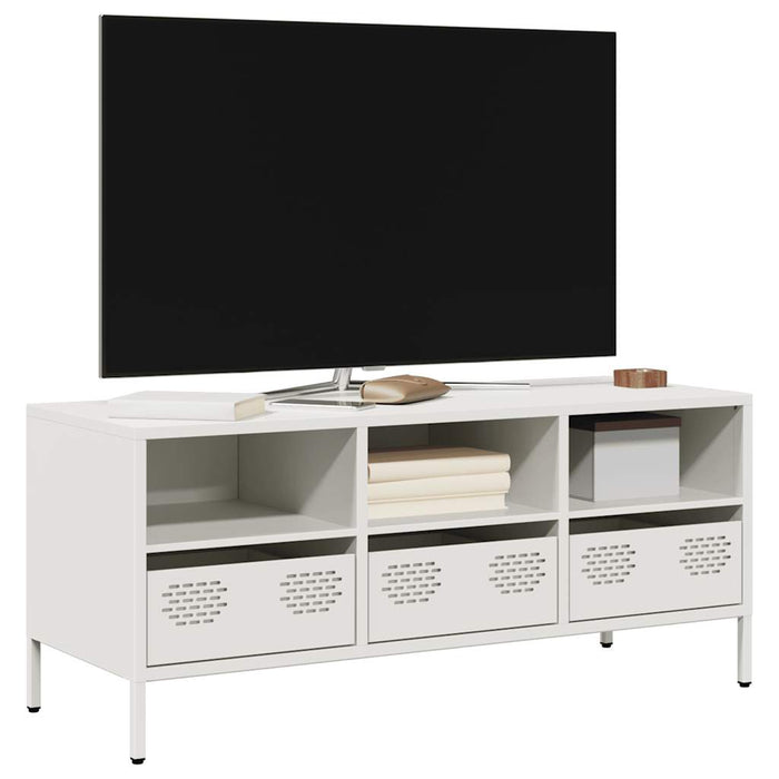 Mobile TV Bianco 101,5x39x43,5 cm in Acciaio Laminato a Freddo 851327