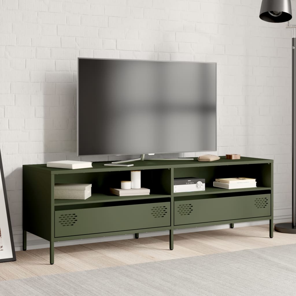 Mobile TV Verde Oliva 135x39x43,5cm Acciaio Laminato a Freddo 851338