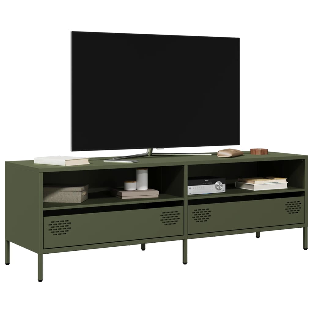 Mobile TV Verde Oliva 135x39x43,5cm Acciaio Laminato a Freddo 851338