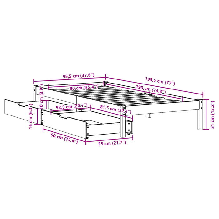 Letto senza Materasso Marrone Cera 90x190 cm in Legno di Pino 3301447