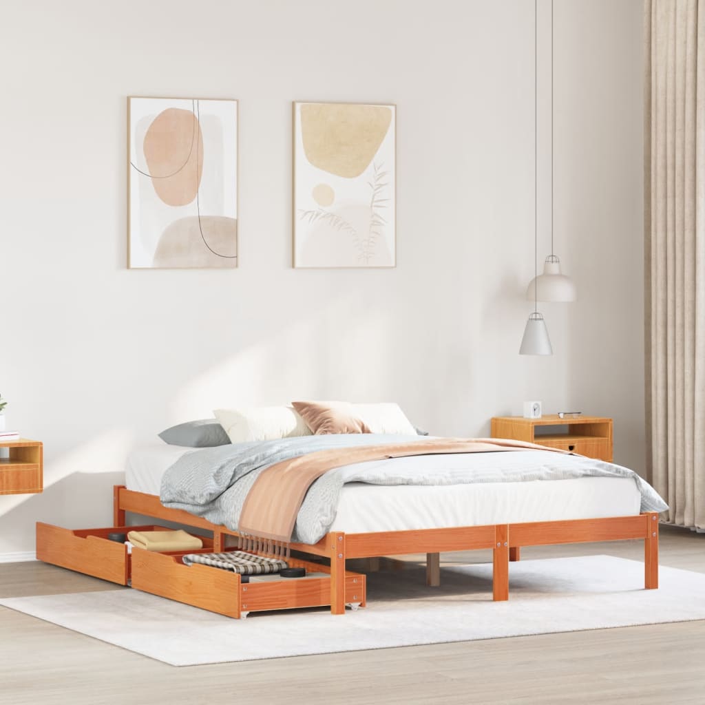 Letto senza Materasso Marrone Cera 140x190 cm in Legno di Pino 3301450