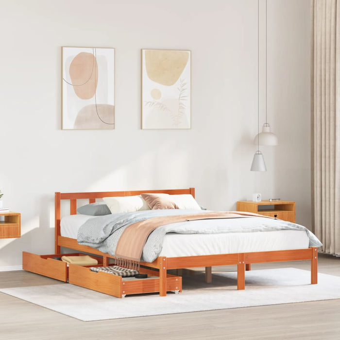 Letto senza Materasso Marrone Cera 135x190 cm in Legno di Pino 3301488