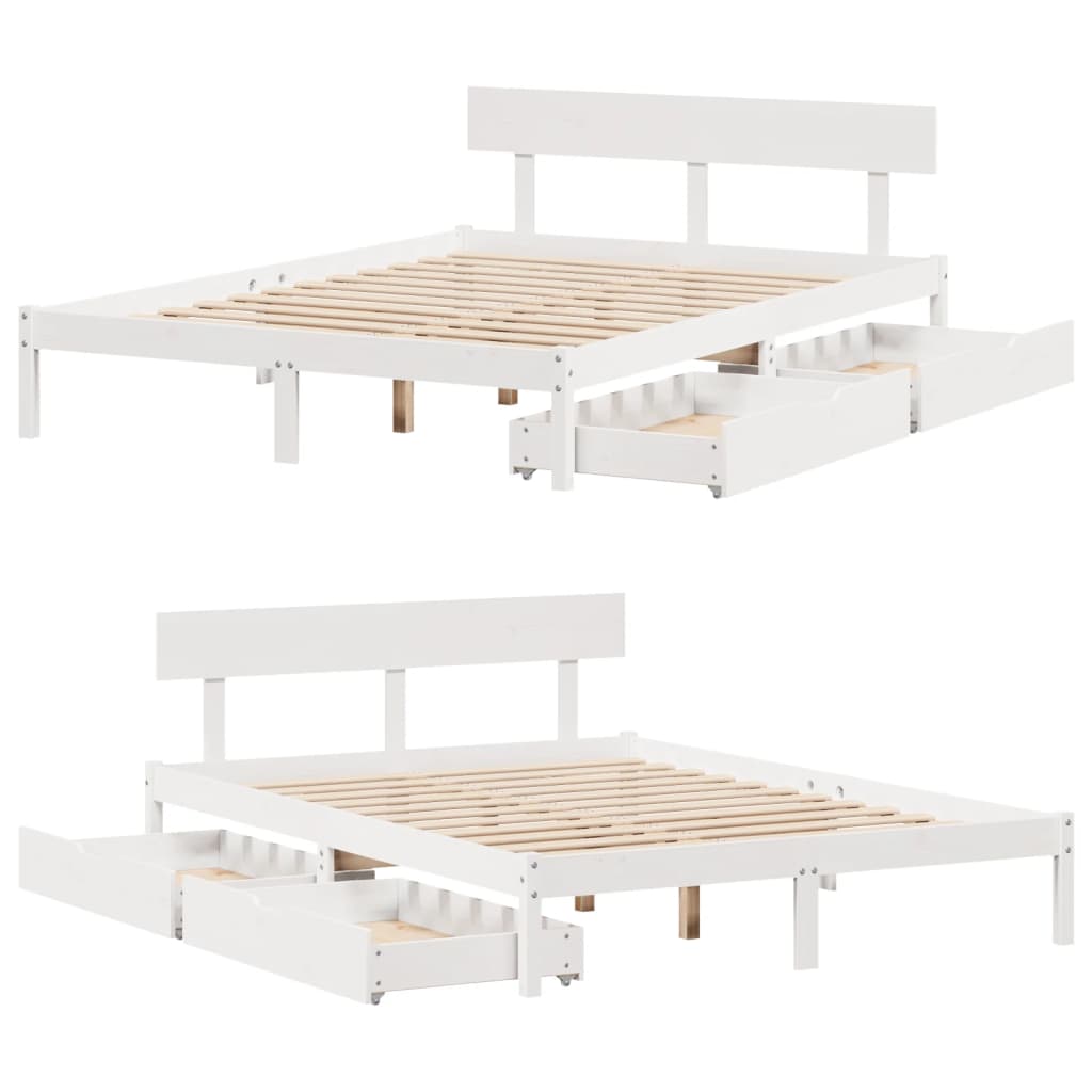 Letto senza Materasso Bianco 135x190 cm Legno Massello di Pino 3301505