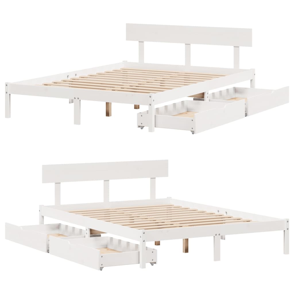 Letto senza Materasso Bianco 140x190 cm Legno Massello di Pino 3301507