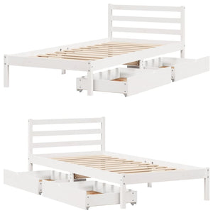 Letto senza Materasso Bianco 75x190 in Legno Massello di Pino 3301525