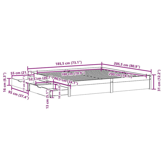 Letto senza Materasso 180x200 cm in Legno Massello di Pino 3301668