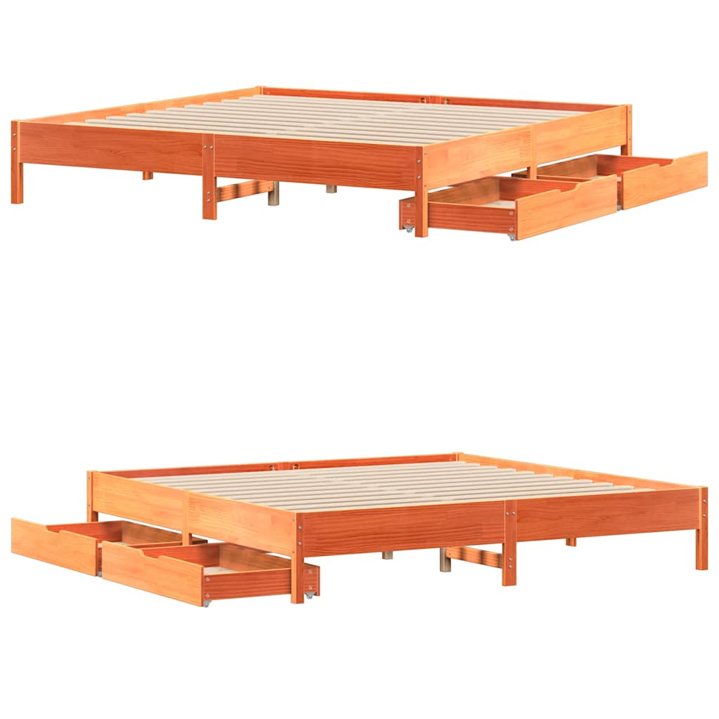 Letto senza Materasso Marrone Cera 200x200 cm in Legno di Pino 3301700