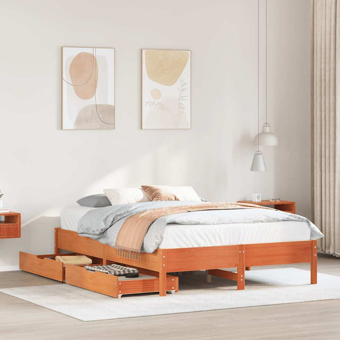 Letto senza Materasso Marrone Cera 135x190 cm in Legno di Pino 3301727