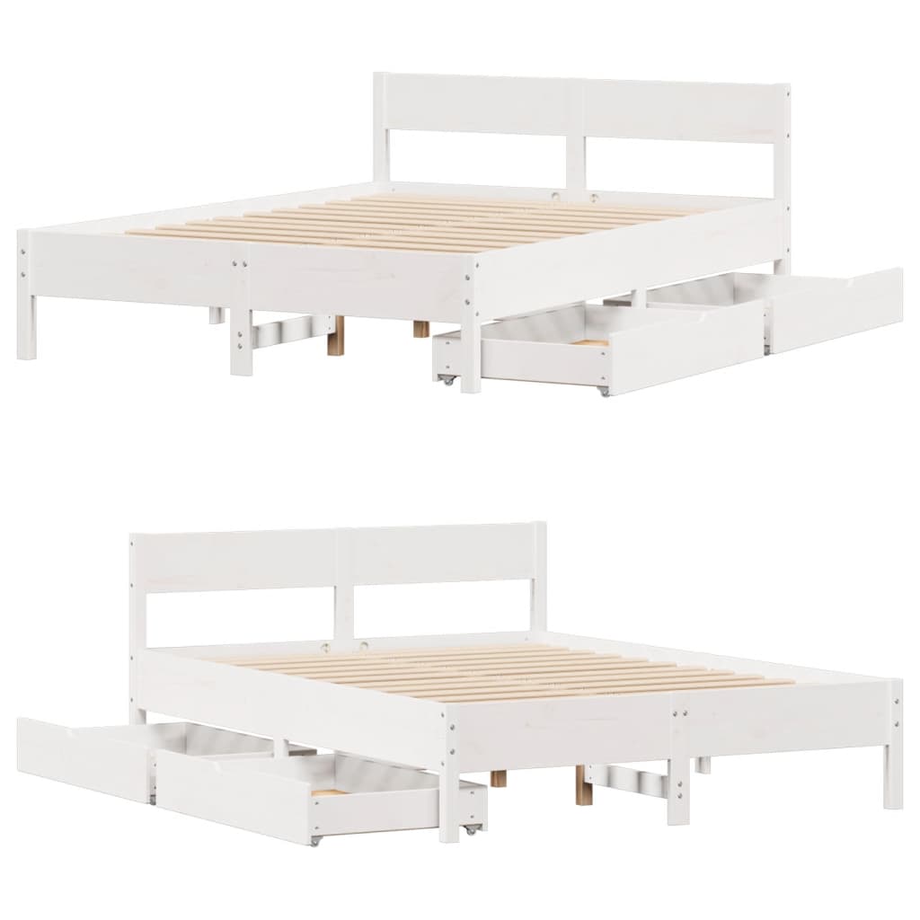 Letto senza Materasso Bianco 140x190 cm Legno Massello di Pino 3301762