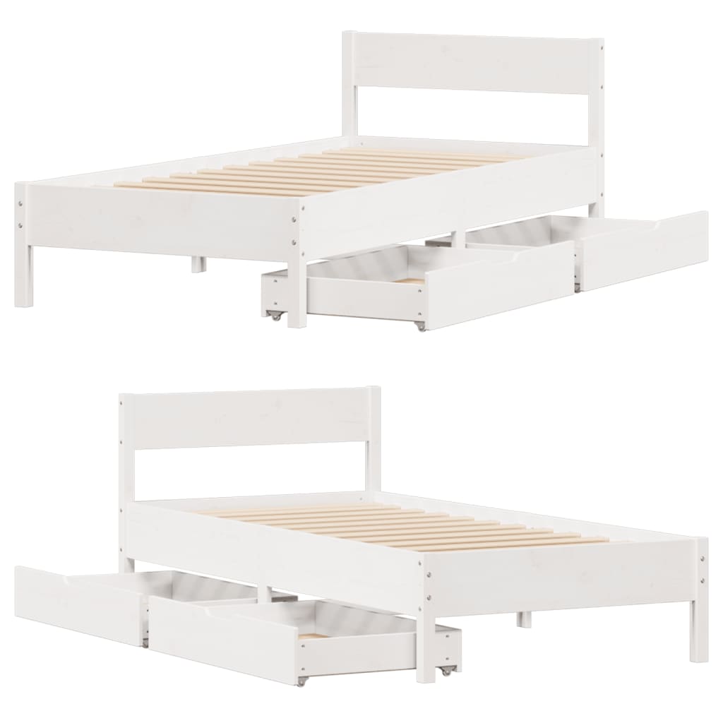 Letto senza Materasso Bianco 90x190 cm in Legno Massello Pino 3301771