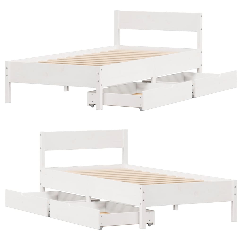 Letto senza Materasso Bianco 75x190 in Legno Massello di Pino 3301774