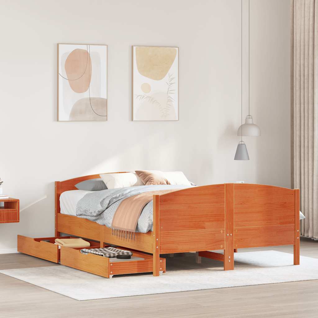 Letto senza Materasso Marrone Cera 140x190 cm in Legno di Pino 3301796