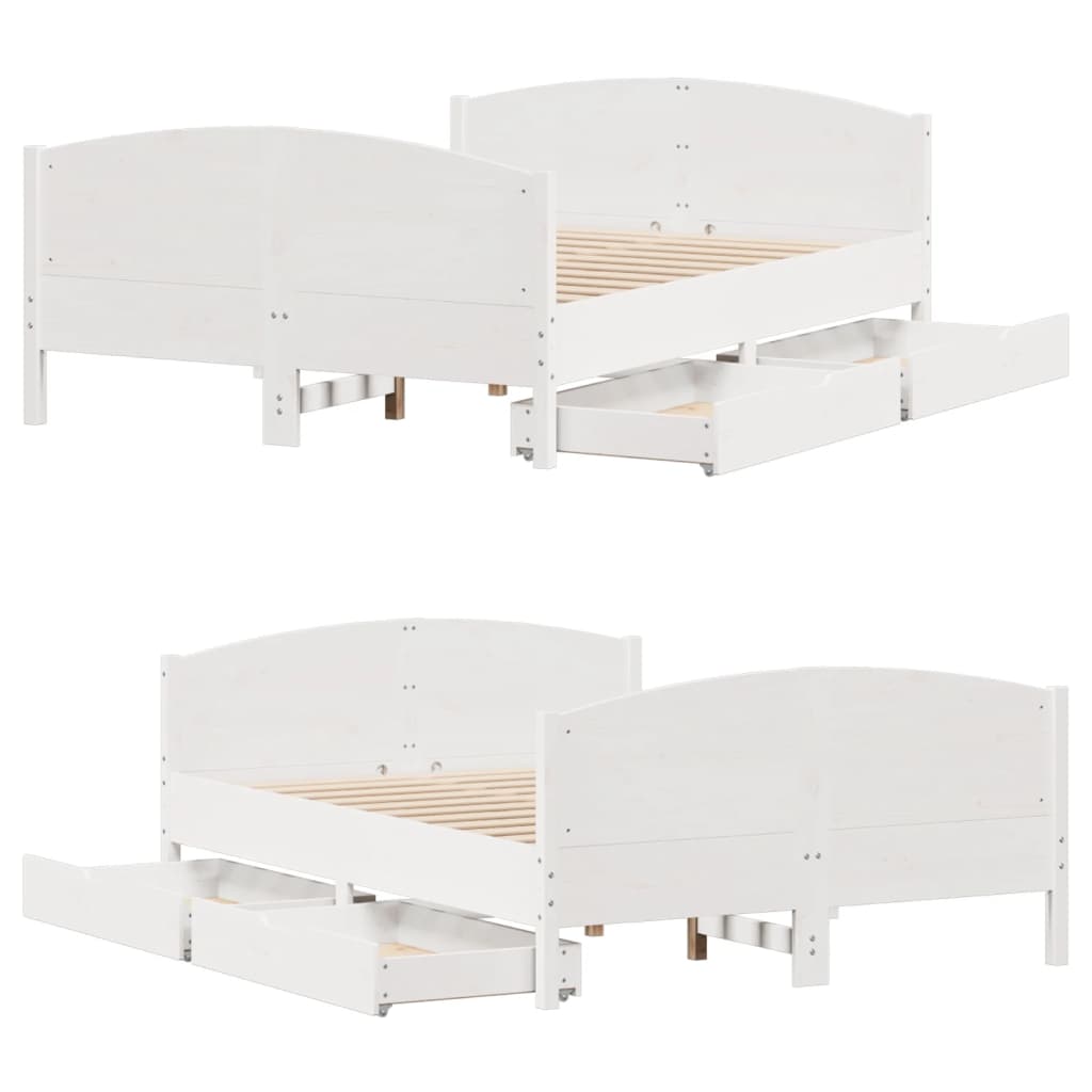 Letto senza Materasso Bianco 135x190 cm Legno Massello di Pino 3301798