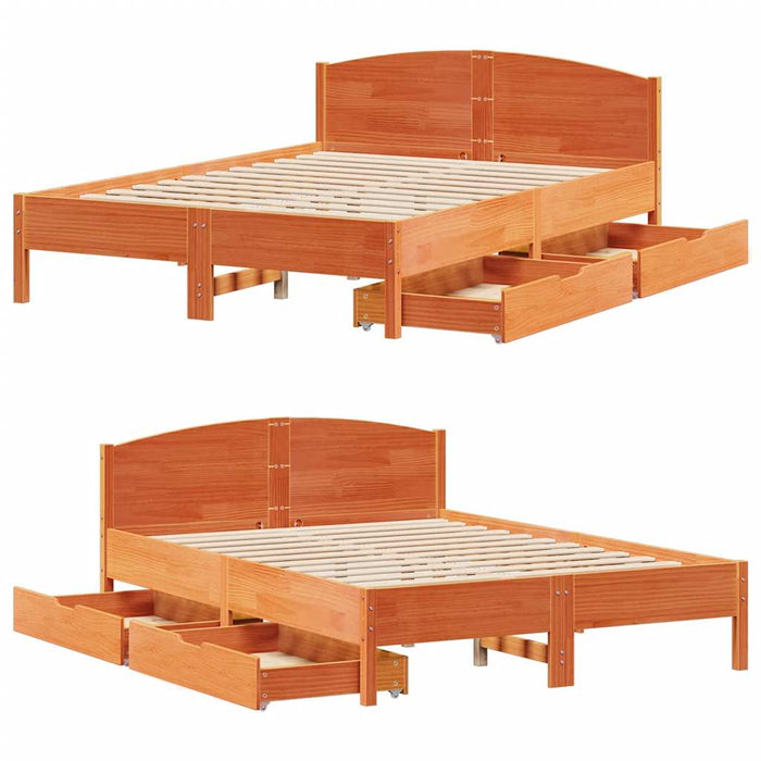 Letto senza Materasso Marrone Cera 135x190 cm in Legno di Pino 3301838