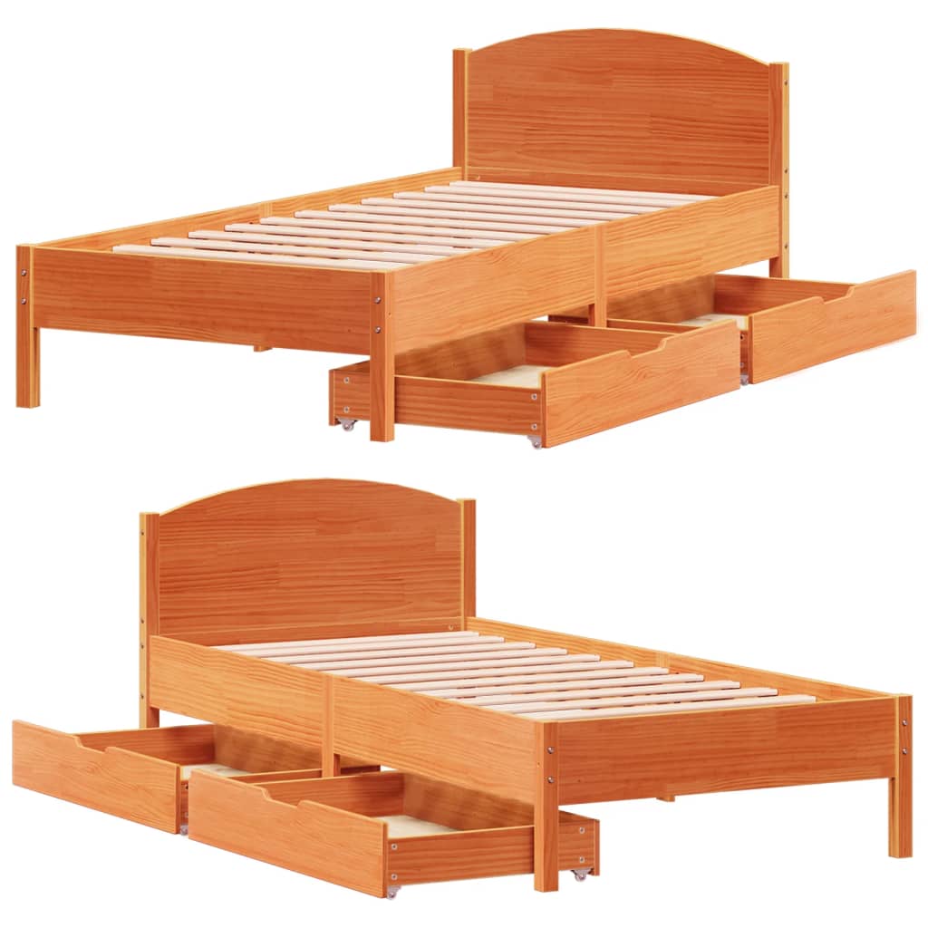 Letto senza Materasso Marrone Cera 75x190 cm in Legno di Pino 3301853