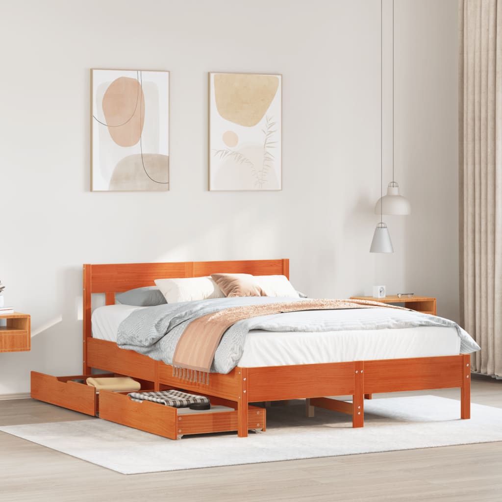 Letto senza Materasso Marrone Cera 160x200 cm in Legno di Pino 3301862