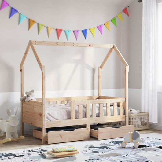 Giroletto per Bambini con Cassetti 80x160cm Legno Massello Pino 3302041