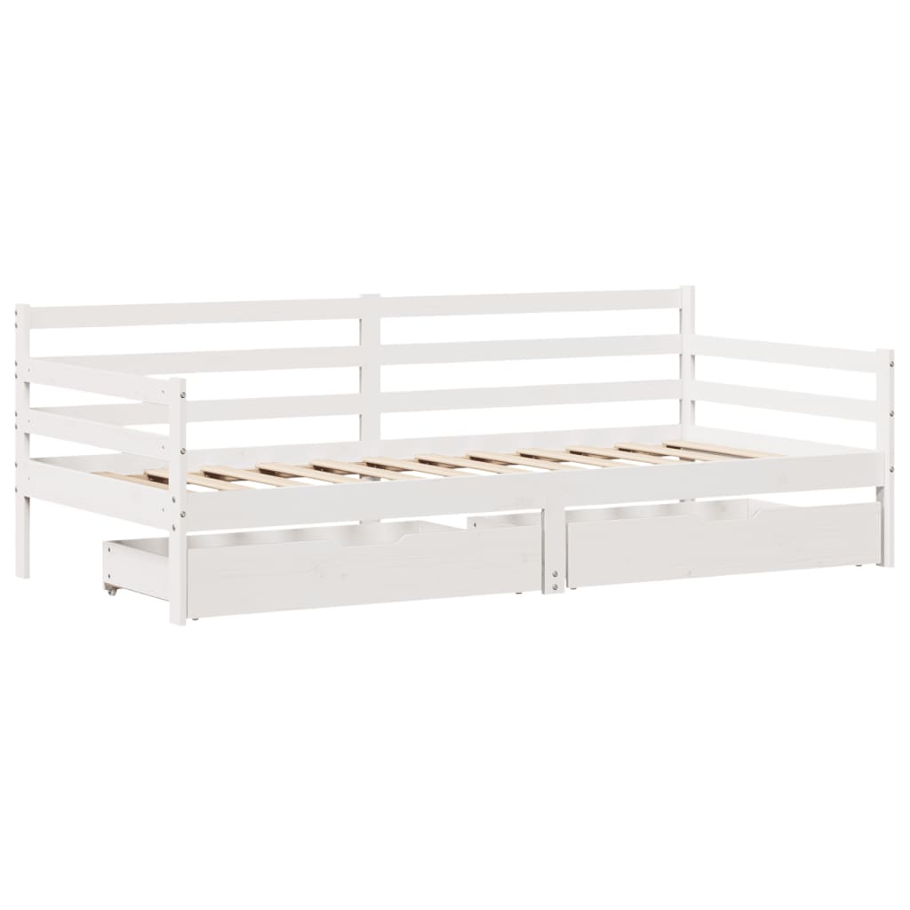 Dormeuse con Cassetti Bianco 90x200 cm Legno Massello di Pino 3302060