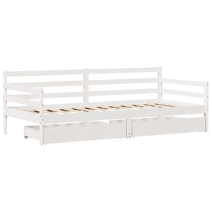 Dormeuse con Cassetti Bianco 90x200 cm Legno Massello di Pino 3302060