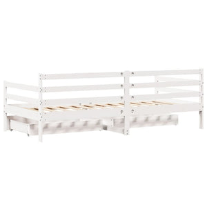 Dormeuse con Cassetti Bianco 90x200 cm Legno Massello di Pino 3302060