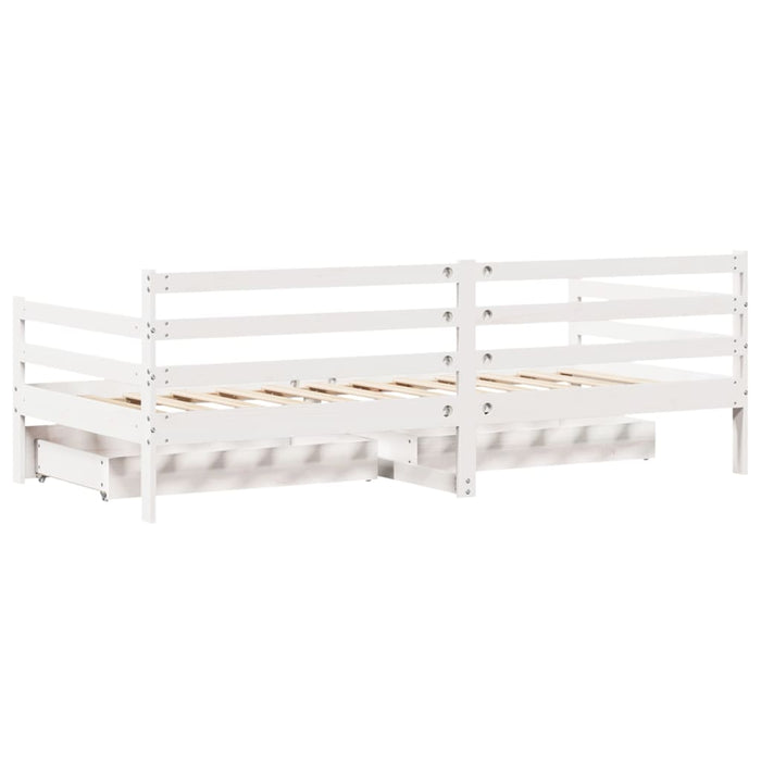 Dormeuse con Cassetti Bianco 90x200 cm Legno Massello di Pino 3302060