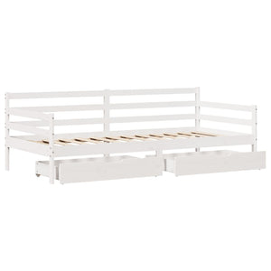 Dormeuse con Cassetti Bianco 90x200 cm Legno Massello di Pino 3302060