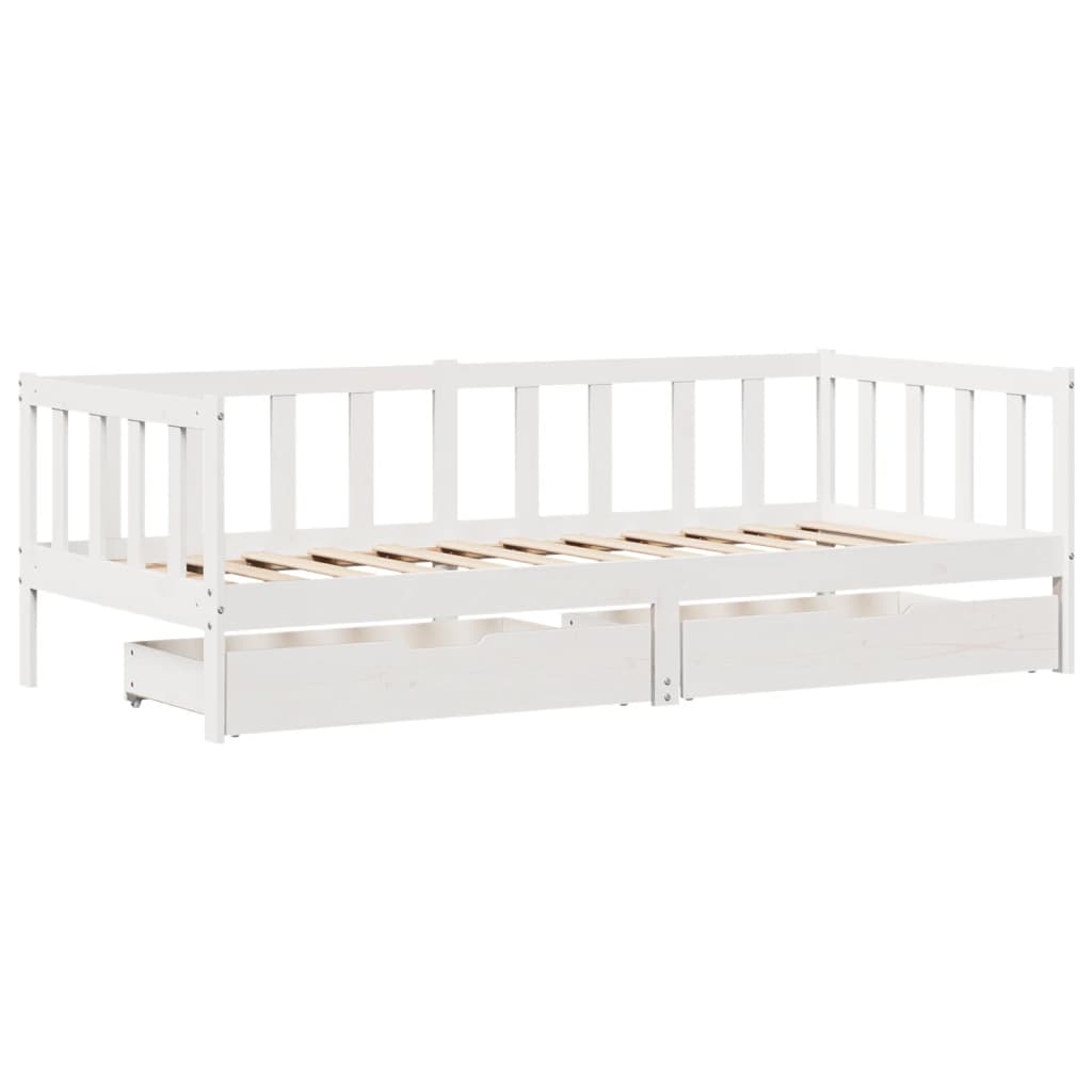 Dormeuse con Cassetti Bianco 90x190 cm Legno Massello di Pino 3302074