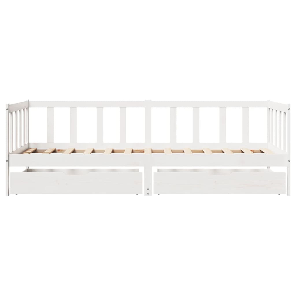 Dormeuse con Cassetti Bianco 90x190 cm Legno Massello di Pino 3302074