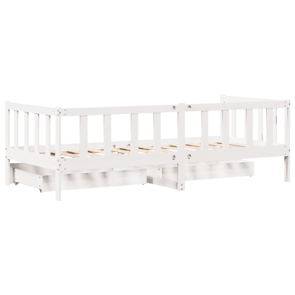 Dormeuse con Cassetti Bianco 90x190 cm Legno Massello di Pino 3302074