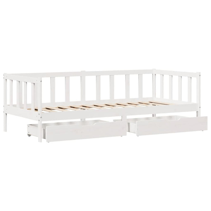 Dormeuse con Cassetti Bianco 90x190 cm Legno Massello di Pino 3302074