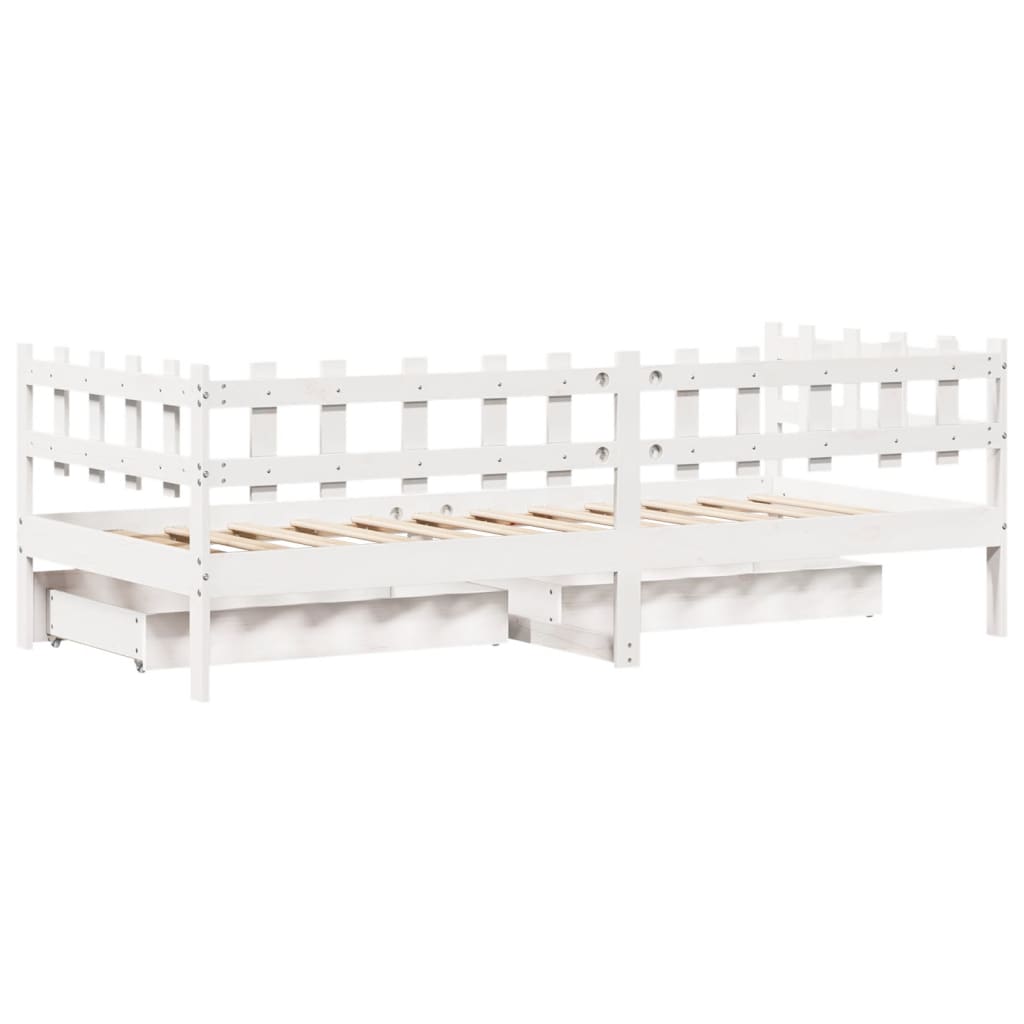 Dormeuse con Cassetti Bianca 80x200 cm Legno Massello di Pino 3302133