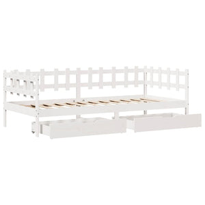 Dormeuse con Cassetti Bianca 80x200 cm Legno Massello di Pino 3302133